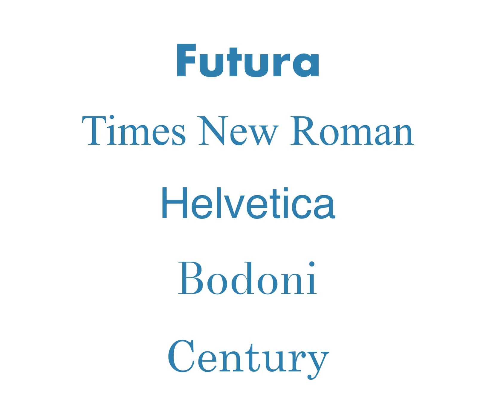Massimo Vignelli’s 5 fonts which he built his rich career on: Futura, Times New Roman, Helvetica, Bodoni, Century.