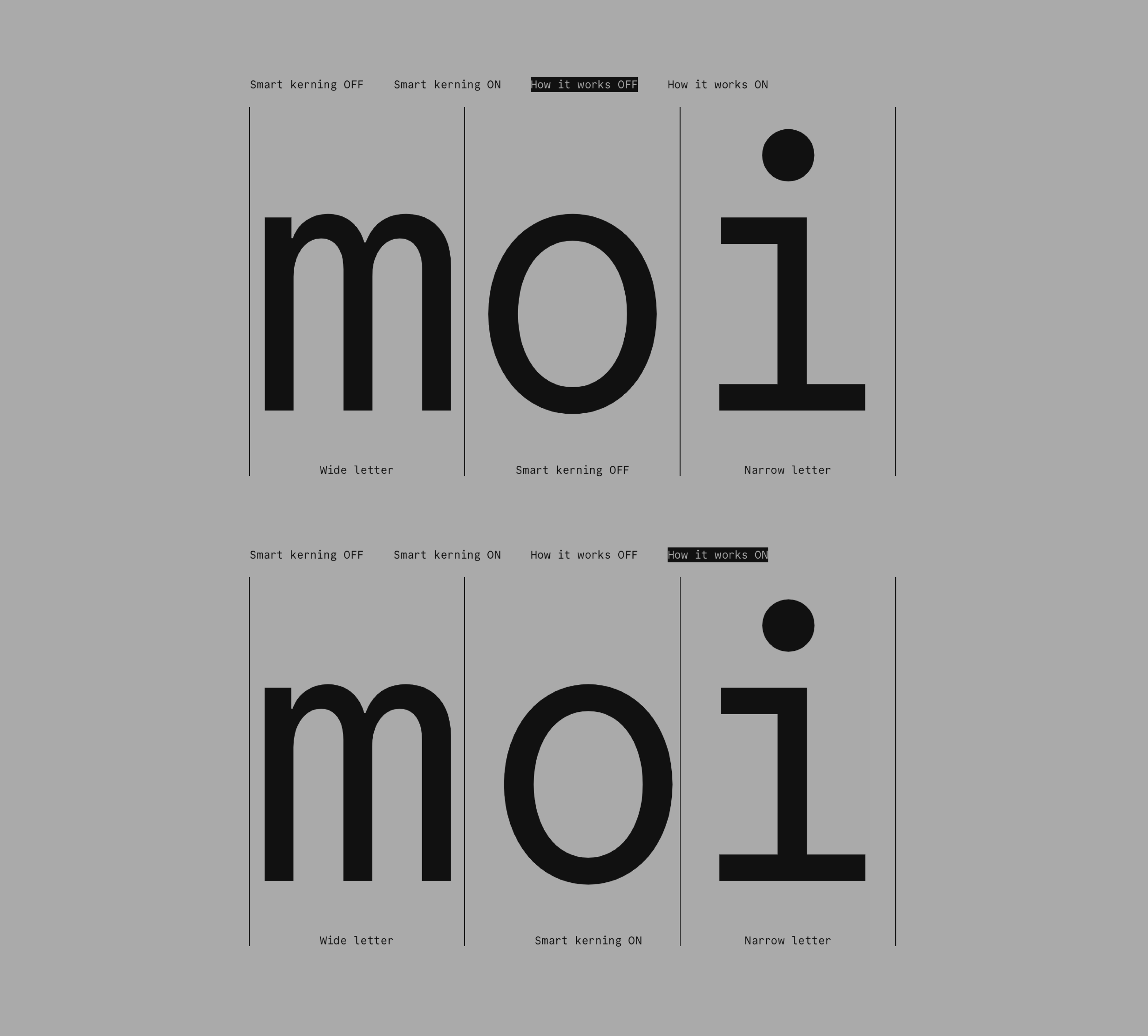 <strong>Fig 6</strong>: Commit Mono’s smart kerning feature helps improve the readability of the font. Notice the position of “o” in the bottom example.