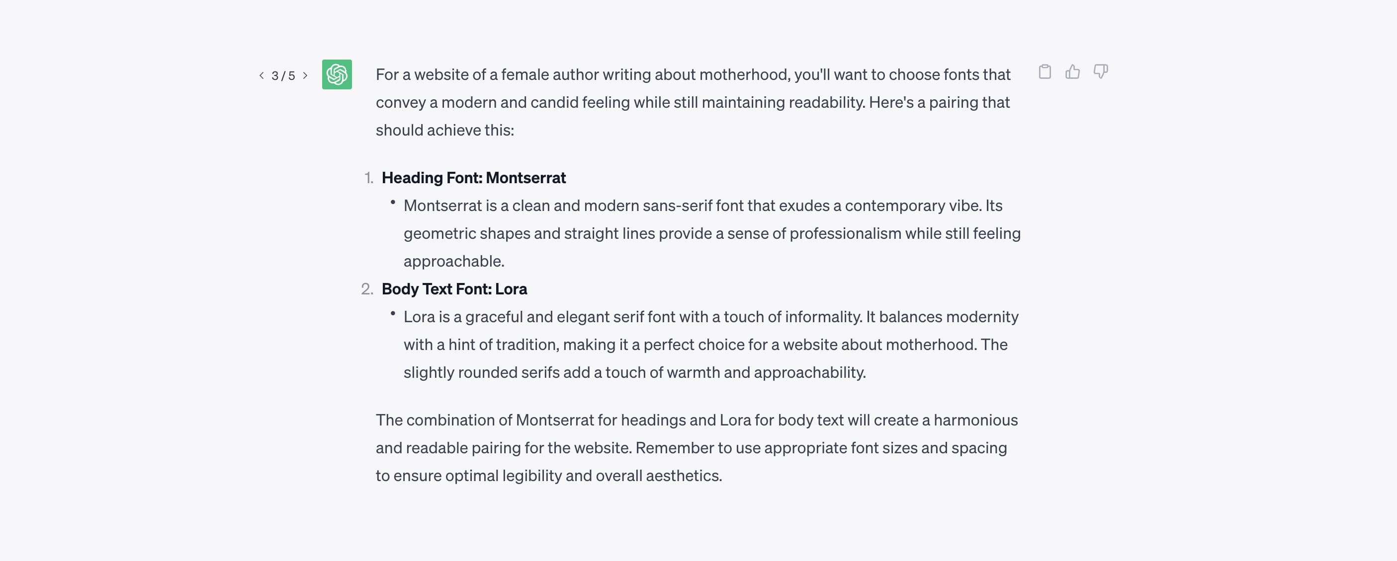 <strong>Fig 8</strong>: An explanation of ChatGPT’s recommendation to pair Montserrat and Lora.