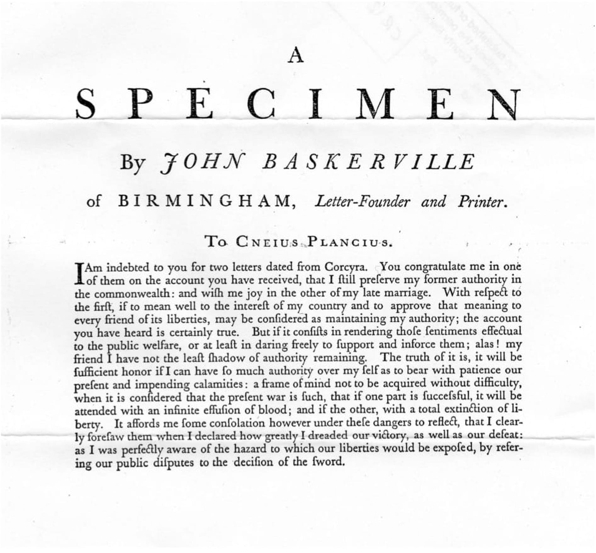 18th century typographic work in a single font—Baskerville—by John Baskerville himself.