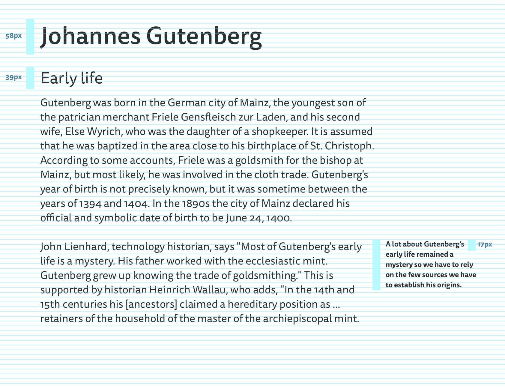 <strong>FIG 12</strong>: None of the type (besides the paragraphs) aligns with the baseline grid.