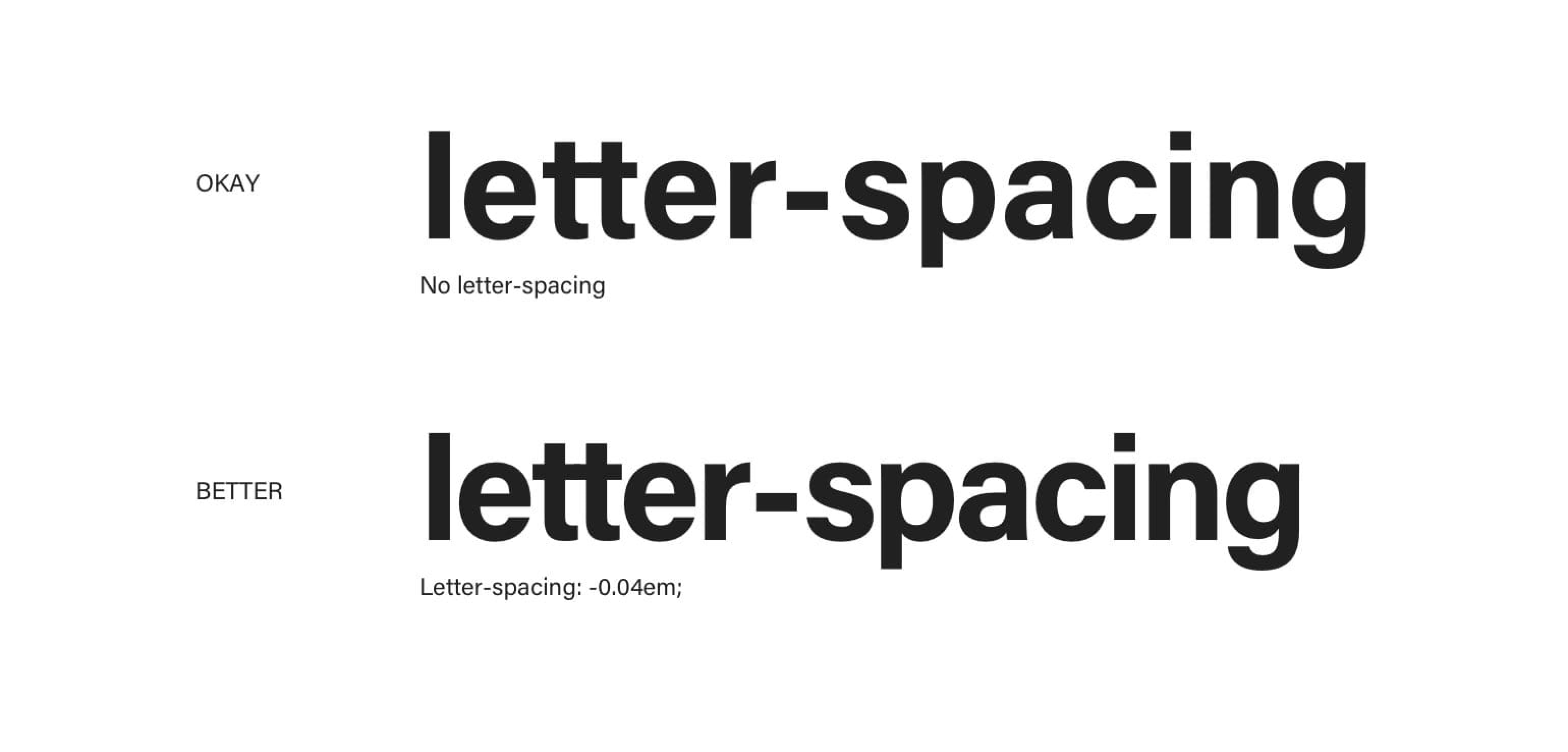 Applying negative letter spacing to headings makes them more compact and closer in appearance to the body type.